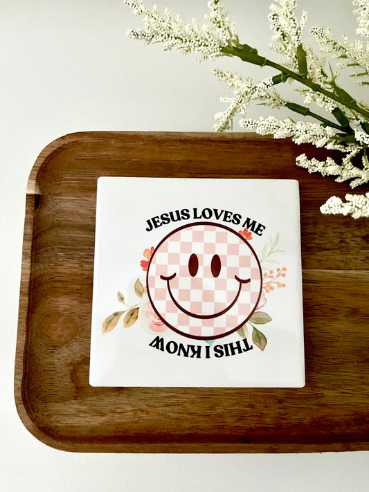 Jesus loves me square coaster