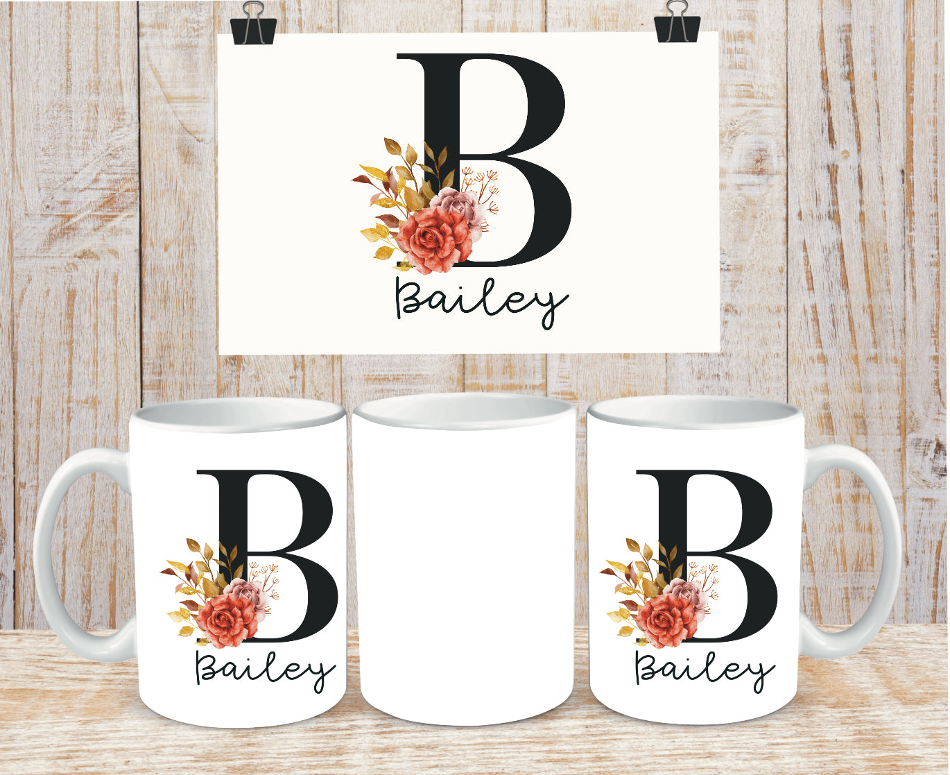 Initial and Name floral Mug