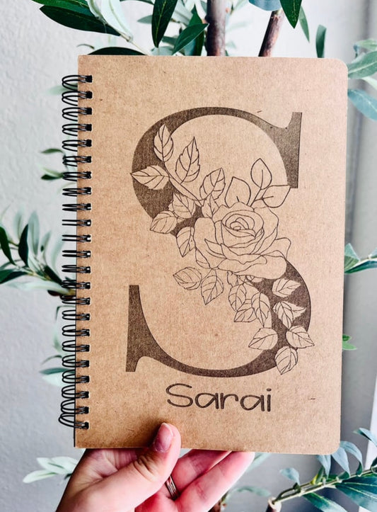 Floral Initial & Name Engraved Notebook