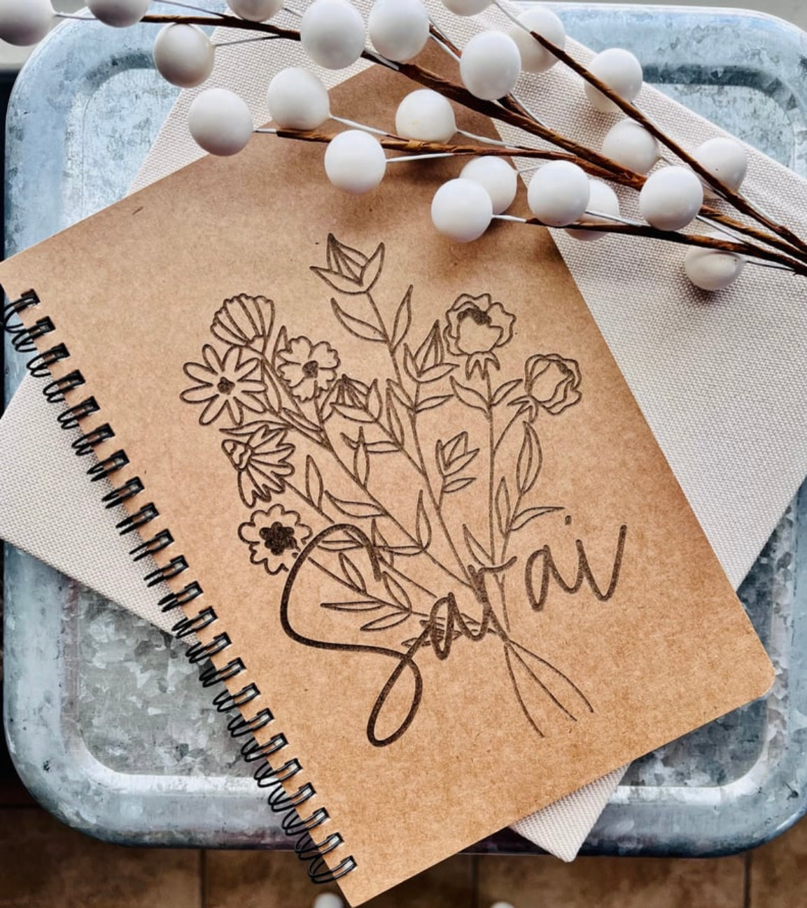 Engraved Personalized Notebook (Floral design)